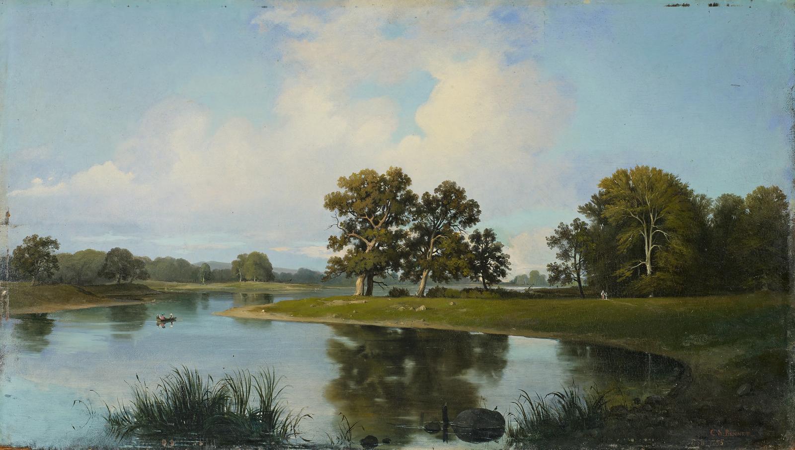 Carl Stefan Bennet - Parklandschaft mit Eichen am Ufer