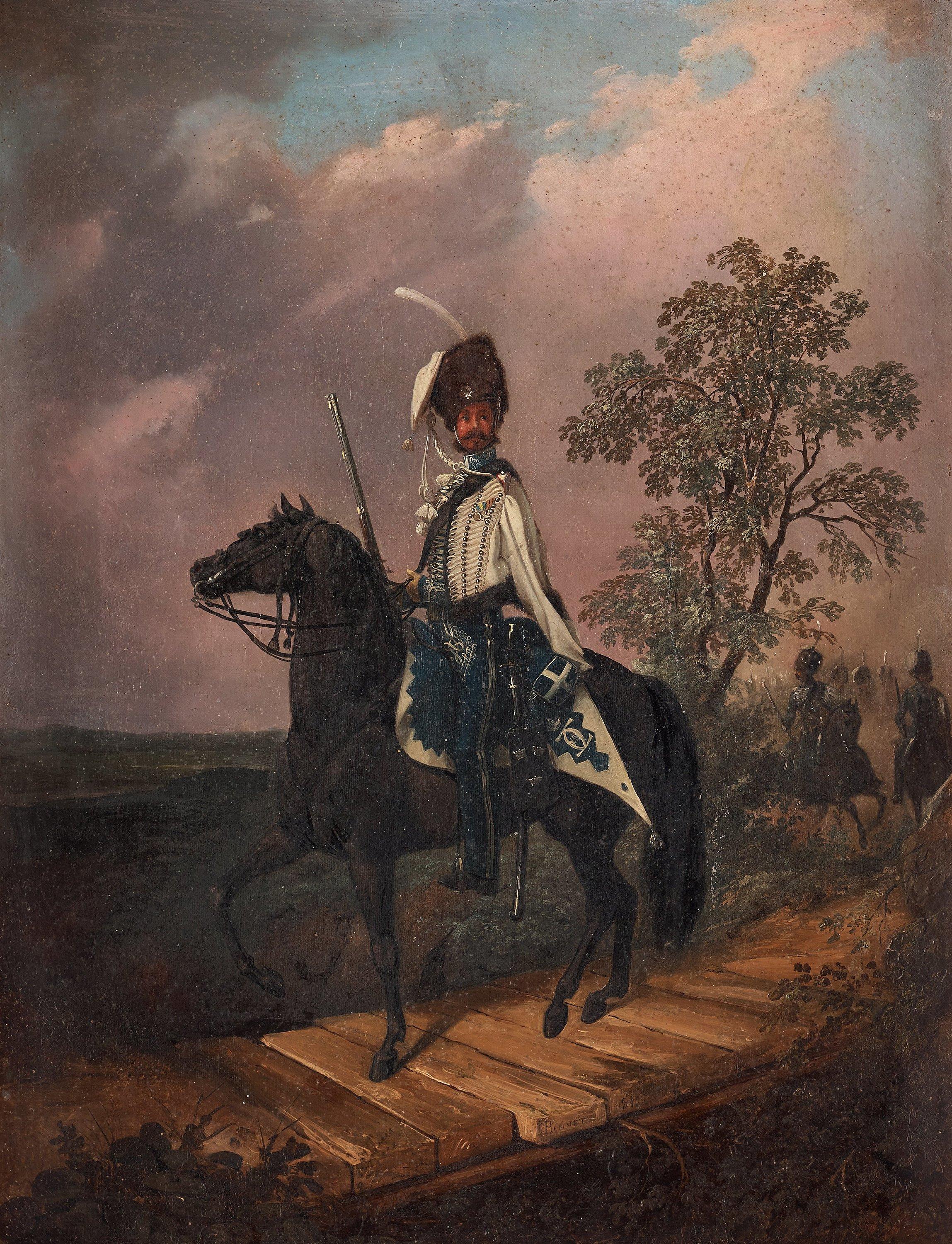 Carl Stephan Bennet - Royal Hussar on horse.