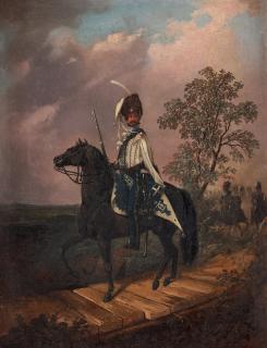 Carl Stephan Bennet - Royal Hussar on horse.