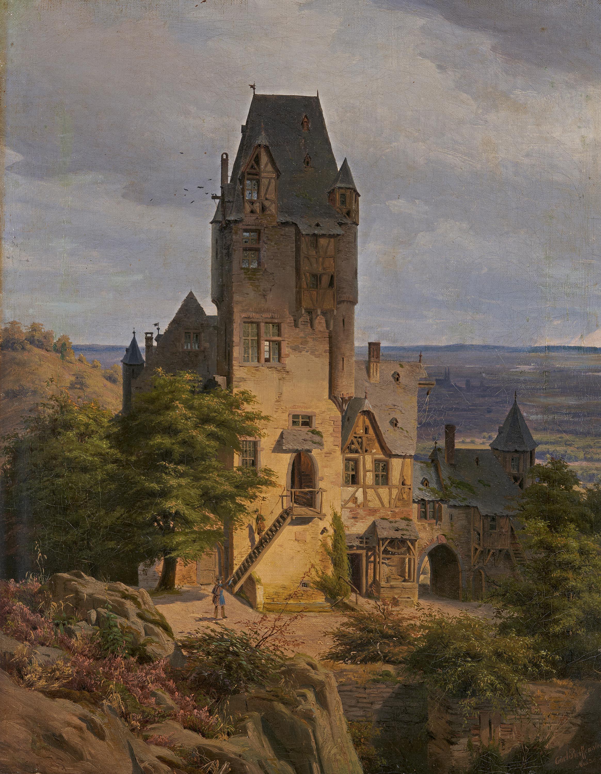 Carl Theodor Reiffenstein - Weite Landschaft mit idealer rheinischer Burg.
