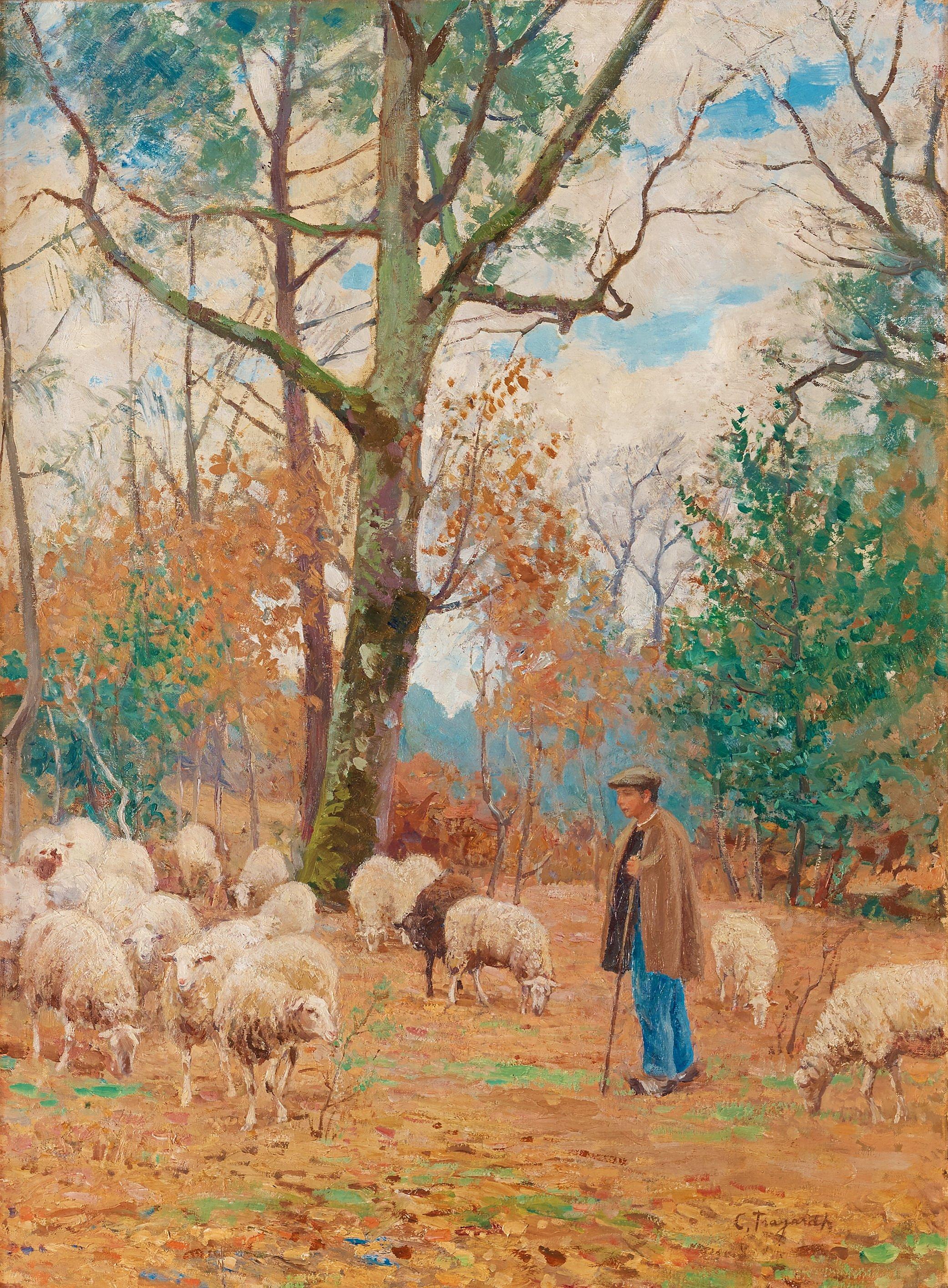 Carl Trägårdh - Autumn landscape with shepherd