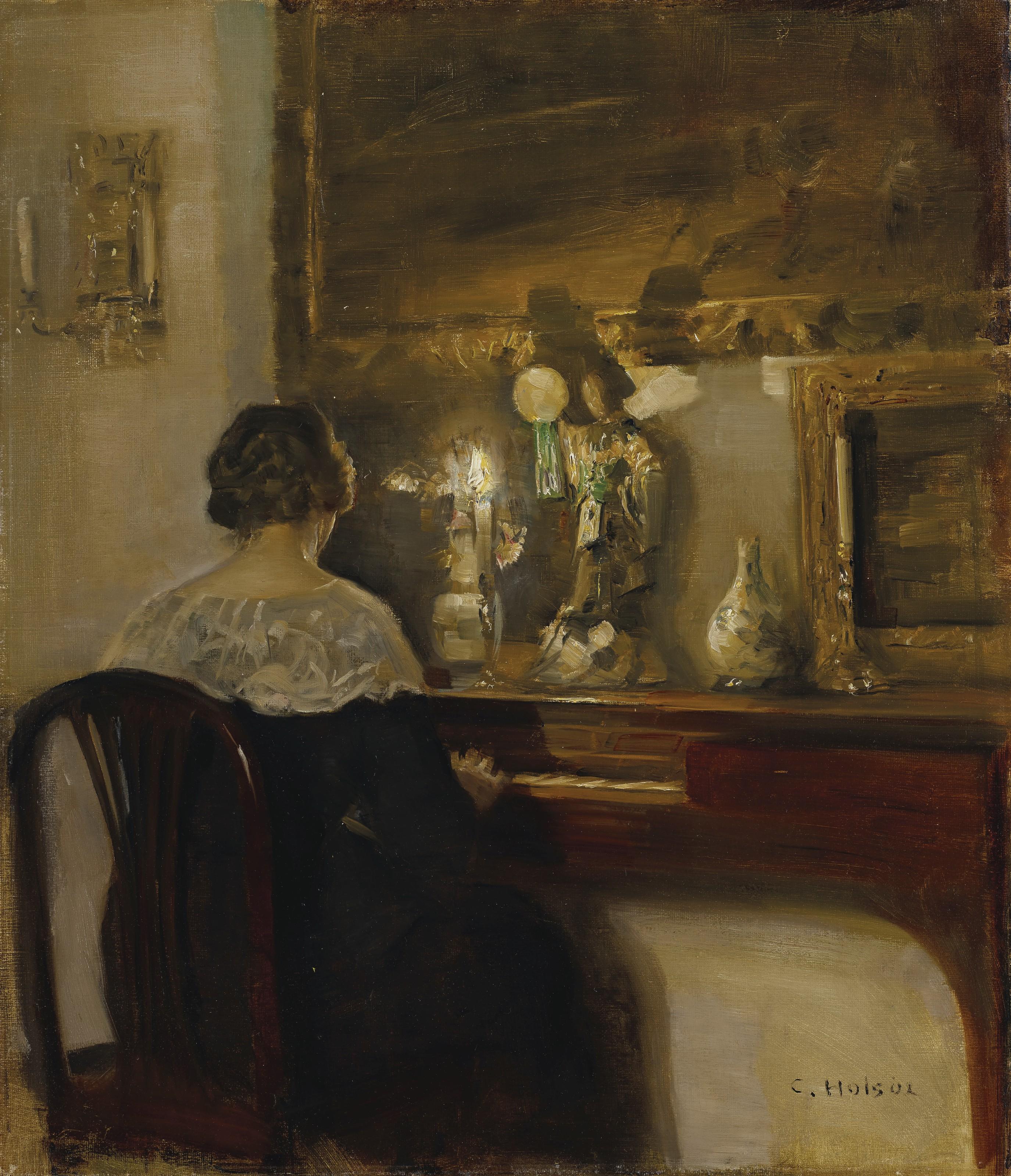 Carl Vilhelm Holsøe - A Lady Playing The Piano