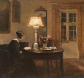 Carl Vilhelm Holsøe - Interior with a woman reading