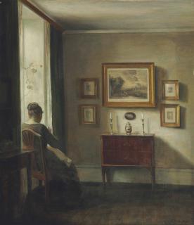Carl Vilhelm Holsøe - Interior with the Artist\'s Wife Sewing by a Window