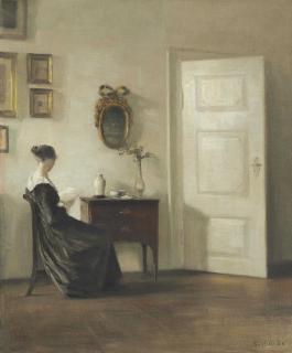 Carl Vilhelm Holsøe - Lady reading in an Interior