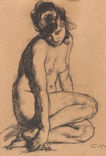 Carl von Marr - Kauernder Frauenakt