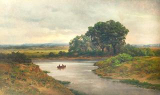 Carl Von Perbandt - Scene on the Russian River Near Healdsburg 30 x 50 1/2 in. framed 66 1/2 x 56 1.4 in.