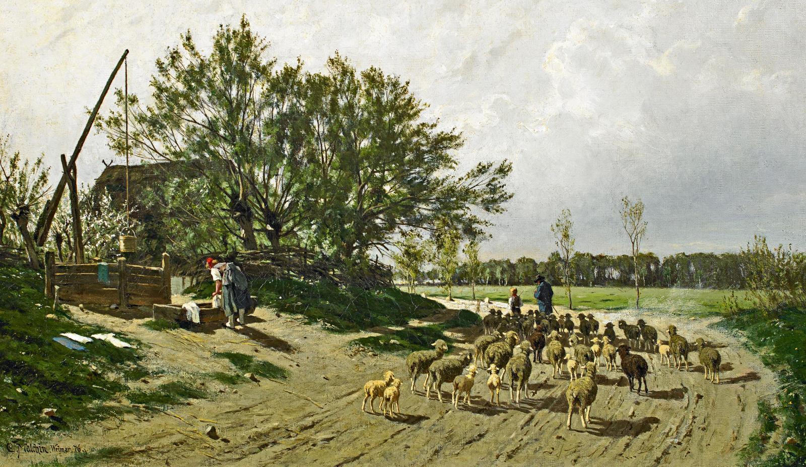 Carl Wilhelm Christian Malchin - Landschaft in Mecklenburg mit Schäfer und seiner Herde.