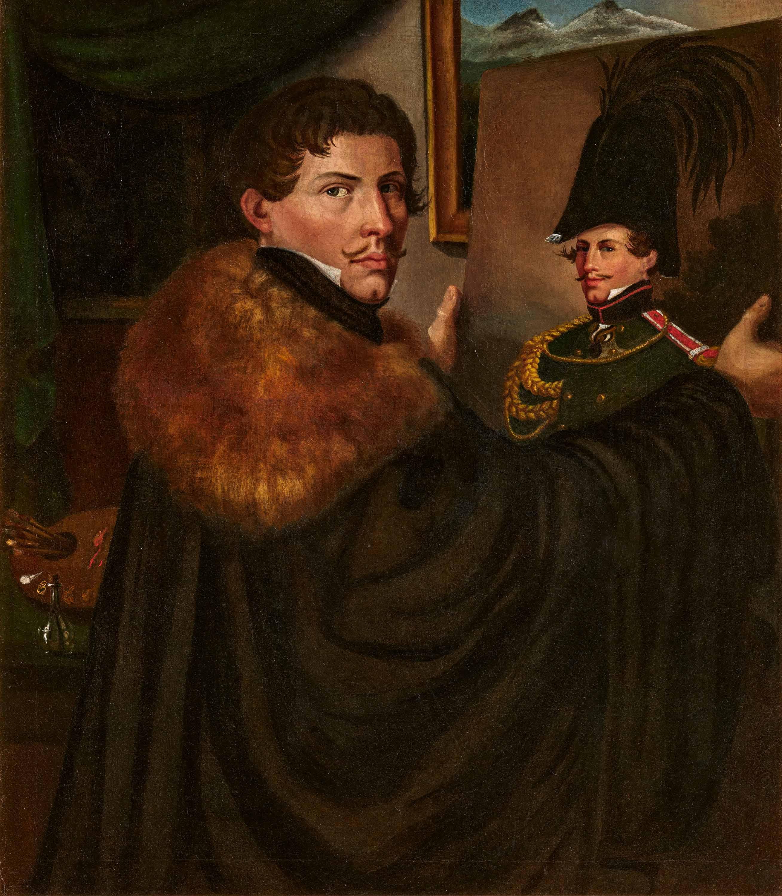 Carl Wilhelm Freiherr Von Heideck - Selbstbildnis des Malers vor seinem Porträt als bayerischer Offizier.