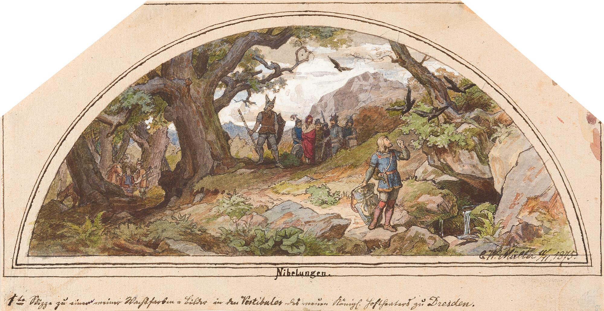 Carl Wilhelm Müller - „Nibelungen“: Freskenentwurf für die Dresdner Semperoper.