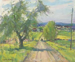 Carl William Peters - A Horse And Cart Along A Country Road