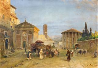 Carl Wuttke - Römische Vedute mit der Piazza della Bocca della Verità