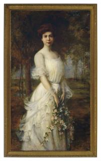 Carle John Blenner - A Beauty Holding Spring Blossoms In A Landscape