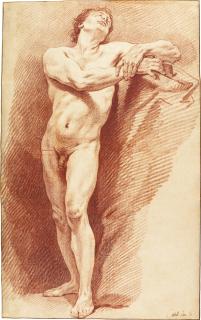 Carle Van Loo - An Academy Study:  Male Nude Looking Upwards
