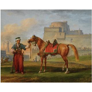 Carle Vernet - French un Mameluk Entrainant Son Cheval, Une Citadelle A L\'Arriere-Plan 