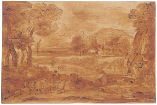 Carlo Antonio Tavella - A coastal river landscape with shepherds and their cattle