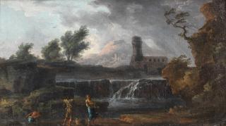 Carlo Bonavia - Figures before a waterfall; and Shipping in a stormy sea