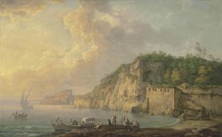 Carlo Bonavia - The Bay Of Baiae, With Elegant Figures Resting On The Shore, With Castello Aragonese In The Distance