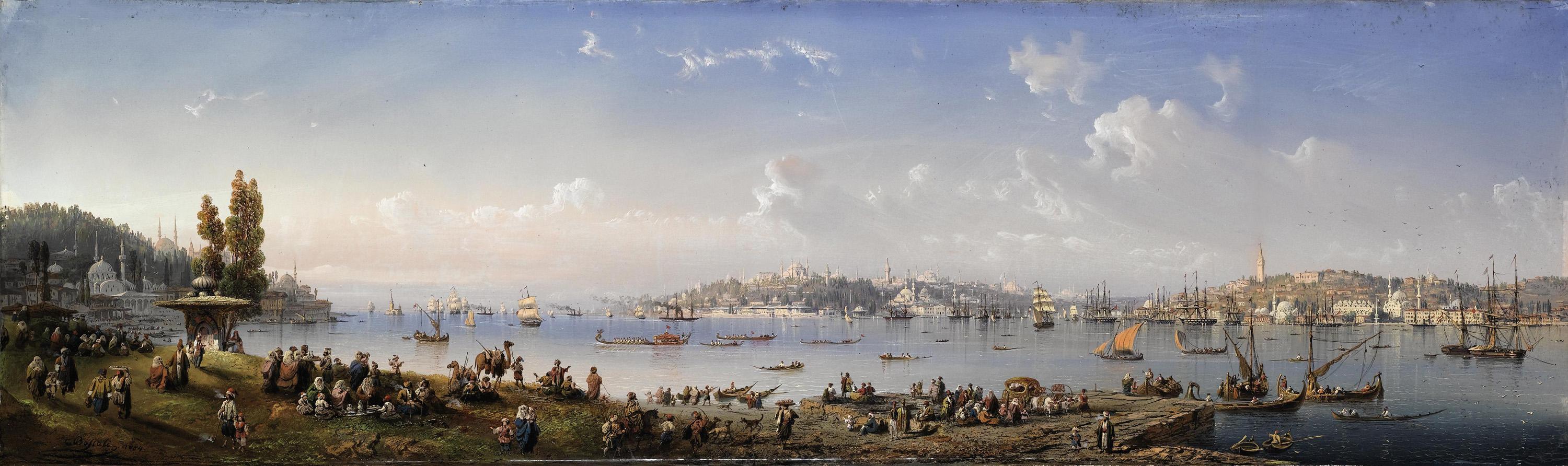 Carlo Bossoli - A panorama of Constantinople from Uskudar