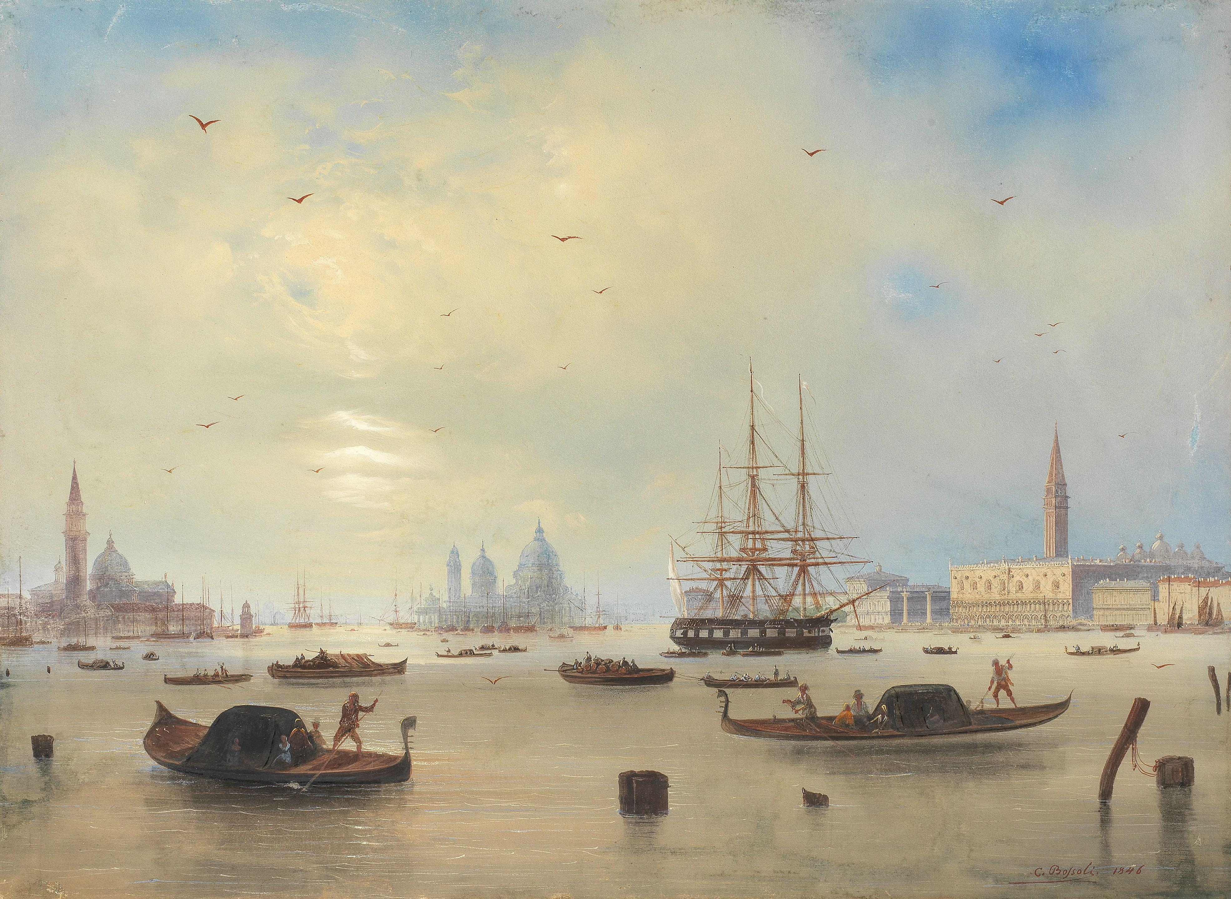 Carlo Bossoli - The Bay of San Marco, Venice