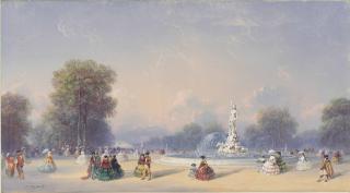 Carlo Bossoli - The Neptune fountain and the Paseo del Prado, Madrid
