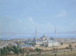 Carlo Bossoli - The Sultan Beyazit II Mosque Complex with a View of the Golden Horn beyond, Constantinople