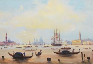 Carlo Bossoli - Vue De Venise Avec Saint-Georges Le Majeur Et Santa Maria Della Salutecarlo Bossoli ; View Of Venice ; Signed Lower Right ; Gouache On Paper