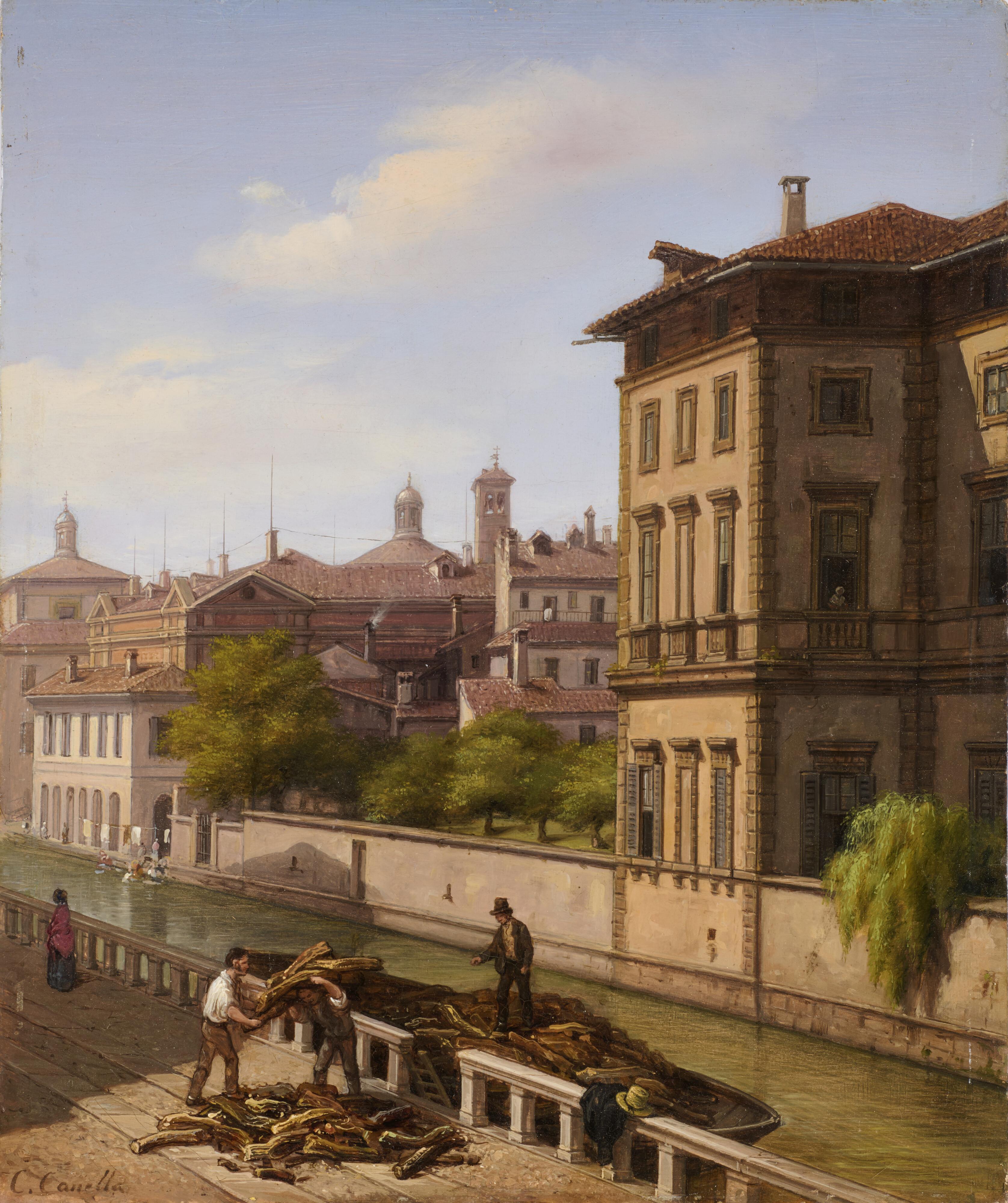 Carlo Canella - Naviglio nella Strada dell\'Ospedale, La consegna della legna