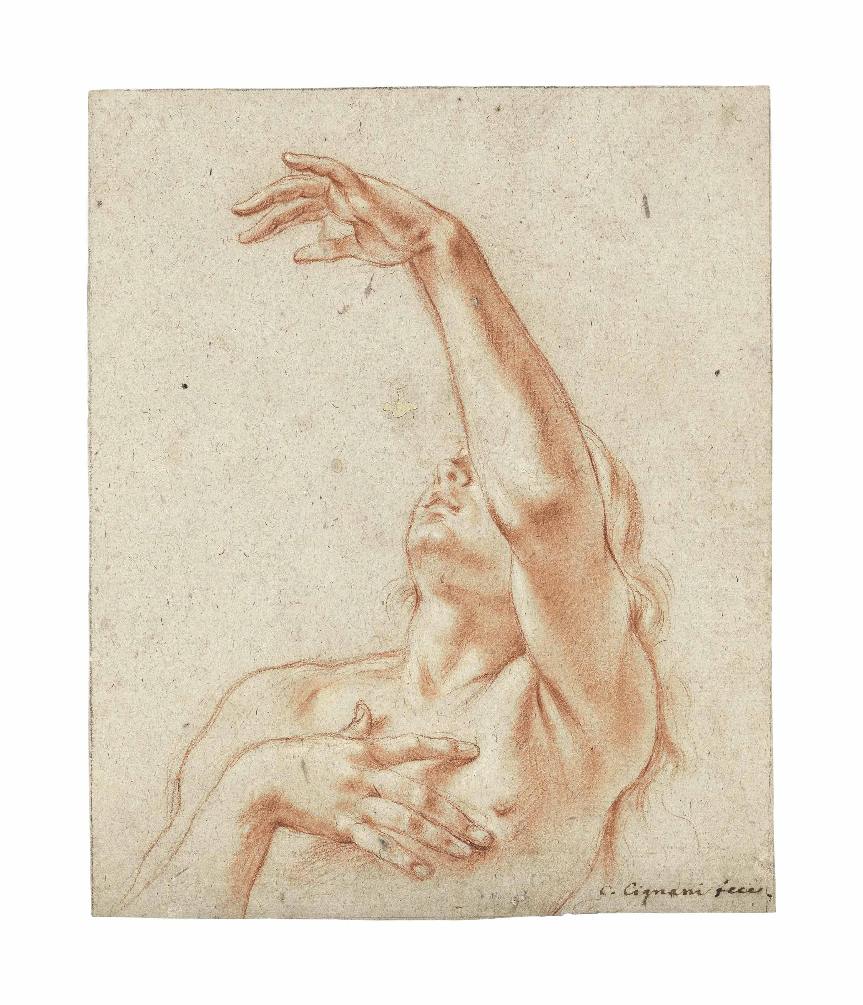 Carlo Cignani - Study Of A Woman, Bust-Length, With One Arm Raised