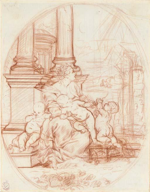 Carlo Cignani - Une allégorie de la Charité appuyée sur une colonne