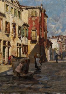 Carlo Cressini - Scorcio cittadino con pozzo