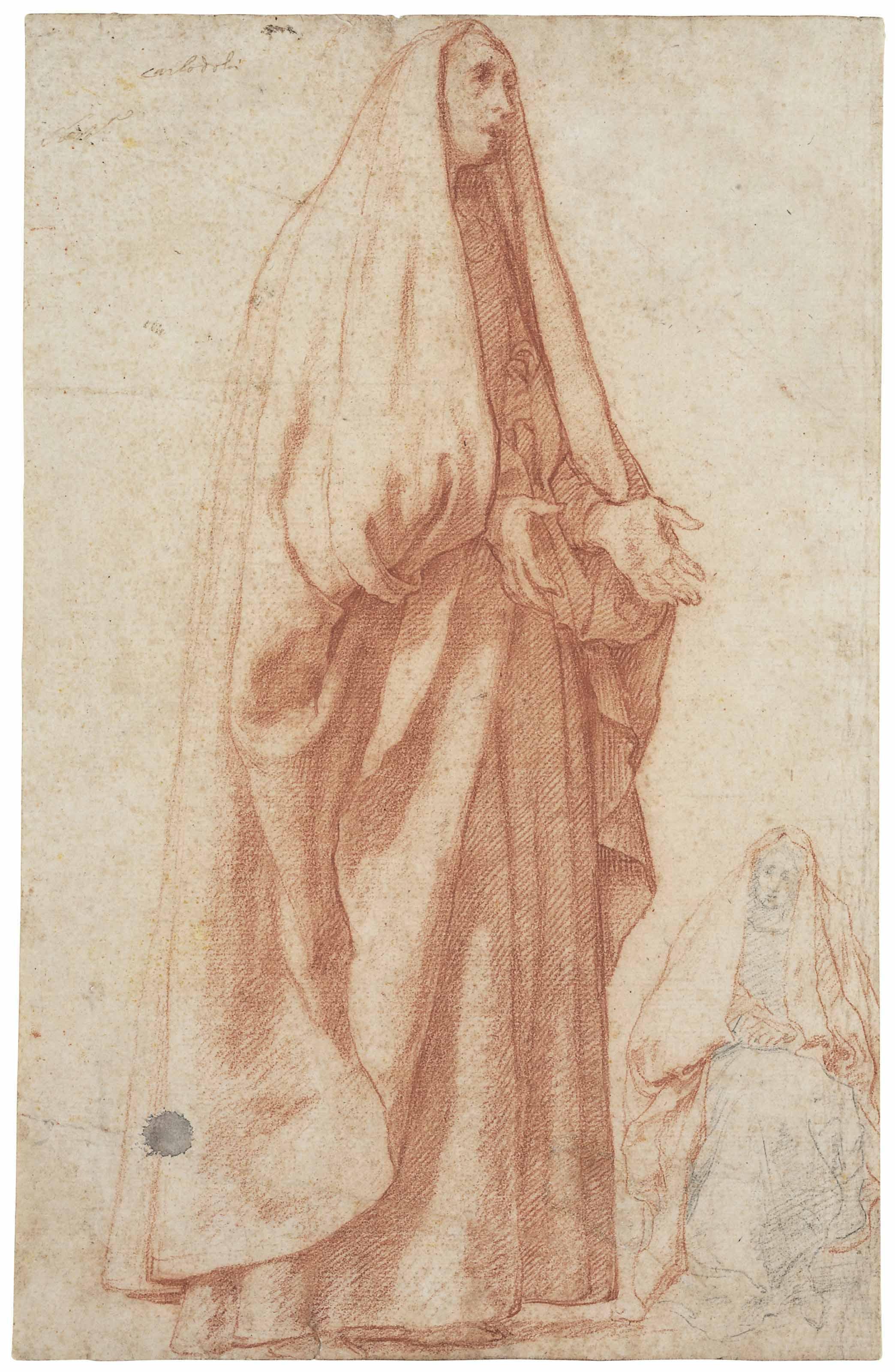 Carlo Dolci - Study of a veiled woman, standing, and a smaller study, seated