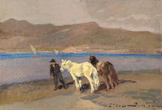 Carlo Domenici - Buttero con cavalli