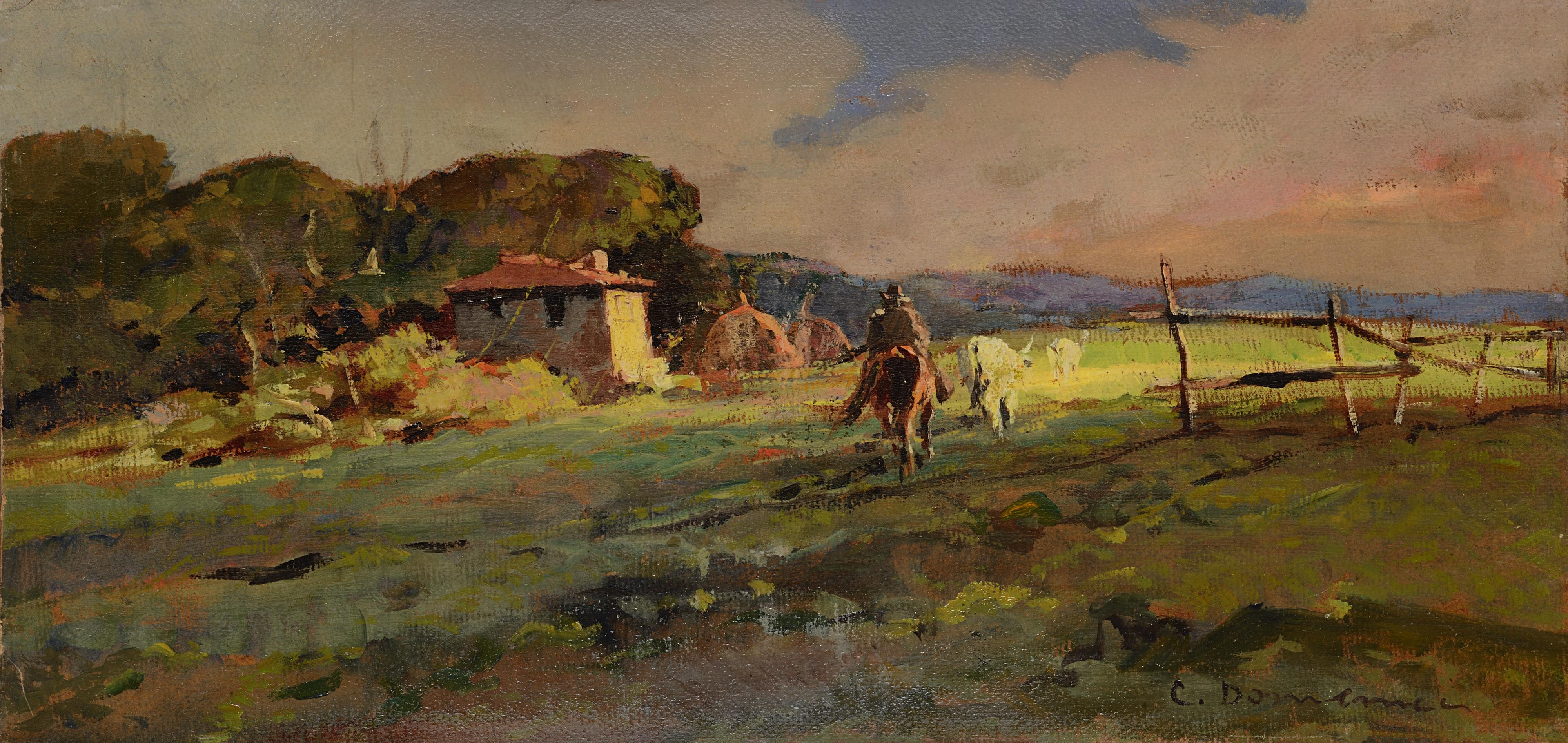Carlo Domenici - Paesaggio con buttero e buoi