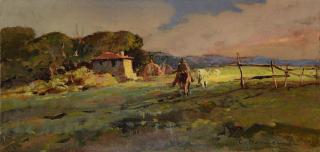 Carlo Domenici - Paesaggio con buttero e buoi