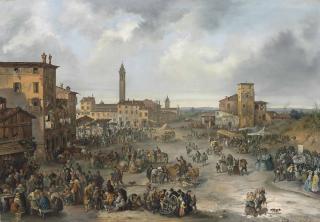 Carlo Ferrari - A market scene during the Fair of Sant\' Alessandro, Bergamo