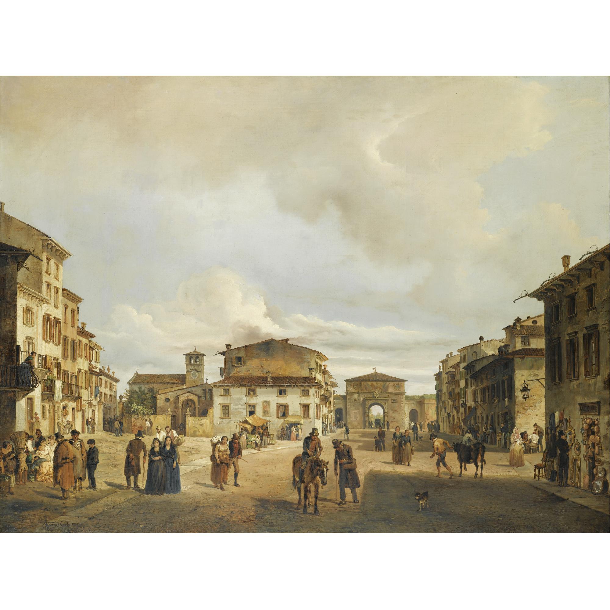 Carlo Ferrari - Italian The Piazza Santa Toscana And Porta Vescovo, Verona