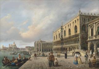 Carlo Ferrari - The Riva Degli Schiavoni, Venice, With Santa Maria Della Salute Beyond