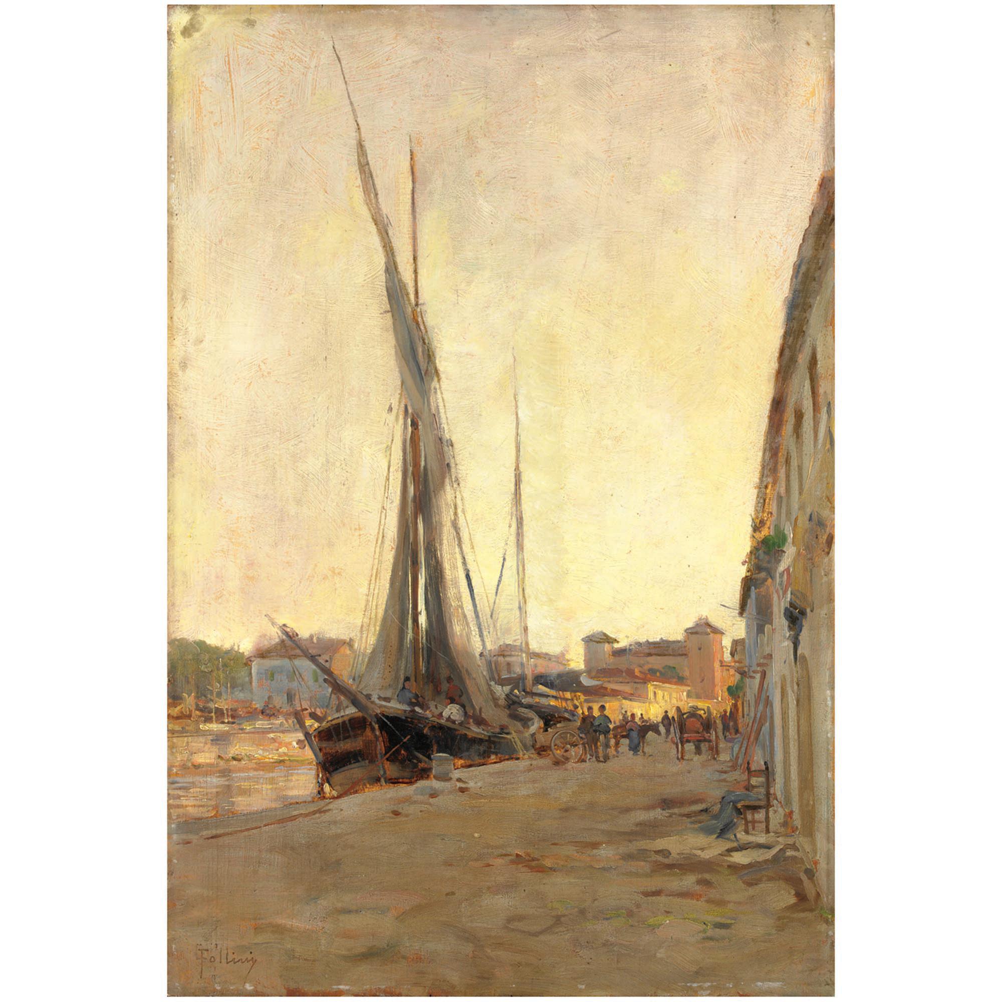 Carlo Follini - Barche A Vela Presso Il Porto