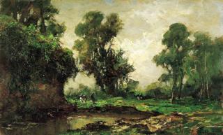 Carlo Follini - Paesaggio con torrente e figura