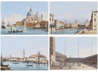 Carlo Grubacs - Four views of Venice: A) Piazza S. Marco dalla Basilica B) S. Pietro Di Castello C) Ingreso all\' Arsenale D) Chiesa della Madonna della Salute e Punta della Dogana