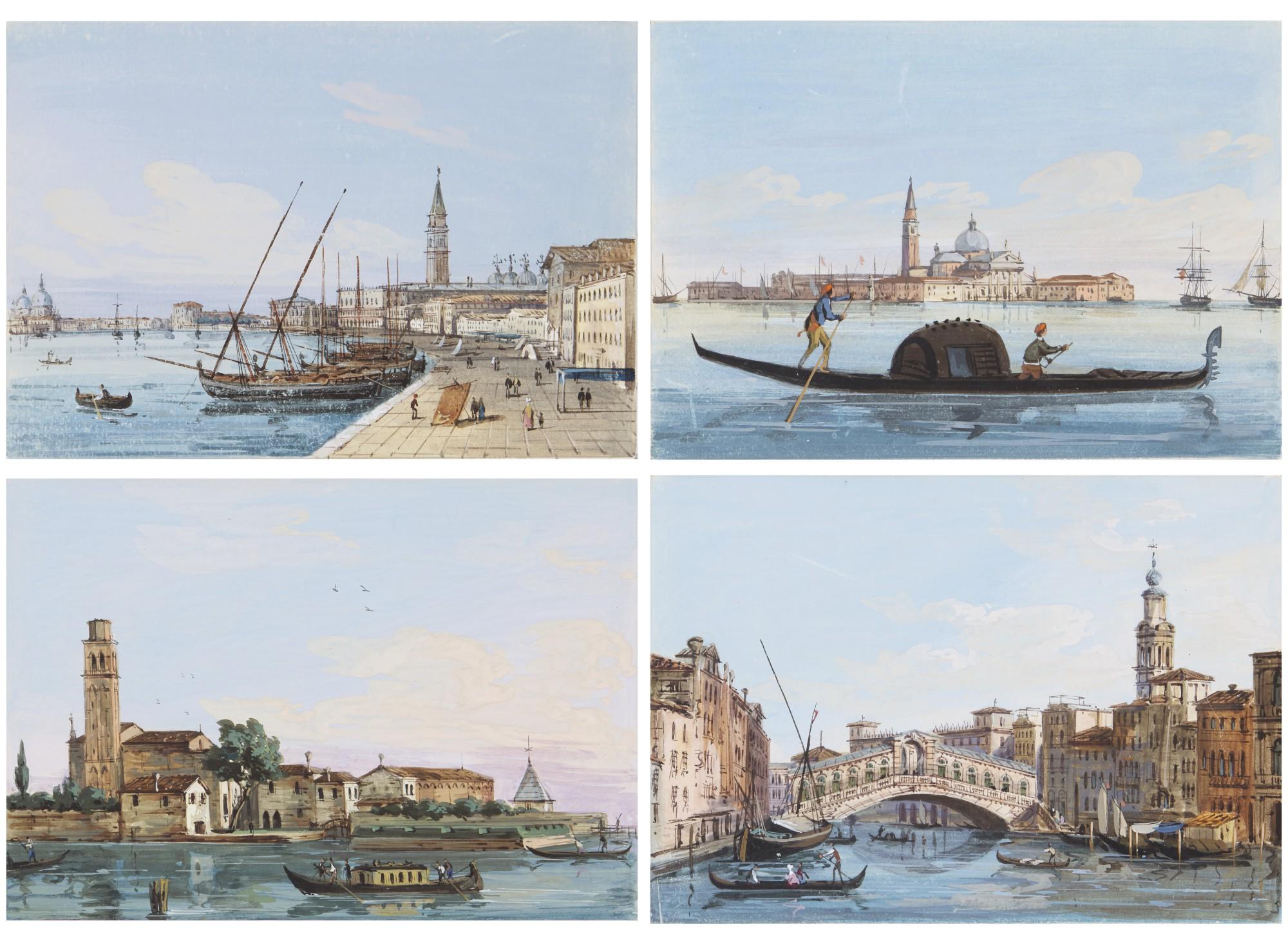 Carlo Grubacs - Four views of Venice: A) Ponte di Rialto B) S. Giorgio Maggiore C) Riva degli Schiavoni D) Punta di Santa Marta