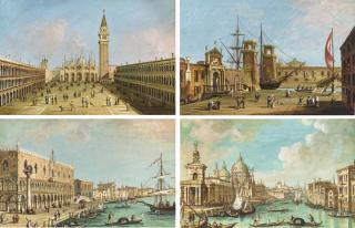 Carlo Grubacs - Quatre Vues de Venise: la Place Saint-Marc; Le Grand Canal Avec Le Palais Des Doges Sur la Gauche; L\'Entrée de L\'Arsenal; Et Le Grand Canal Avec Le Pointe de la Douane Sur la Gauche