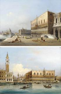 Carlo Grubacs - The Riva Degli Schiavoni With A View Of The Doge\'S Palace; And Gondolas On The Lagoon In Front Of St. Mark\'S Square