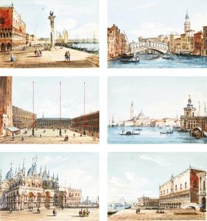 Carlo Grubas - Six Views Of Venice: A) Piazza San Marco, Looking South East B) The Rialto Bridge, From The South C) The Piazzetta, Looking East D) Piazza San Marco, Looking West E) Bacino Di San Marco, Looking East F) The Molo, Looking West