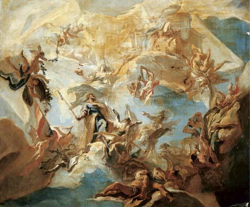 Carlo Innocenzo Carlone - A bozzetto for a ceiling: Merit crowned by Nobility