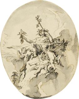 Carlo Innocenzo Carlone - Bacchus seated in clouds with putti