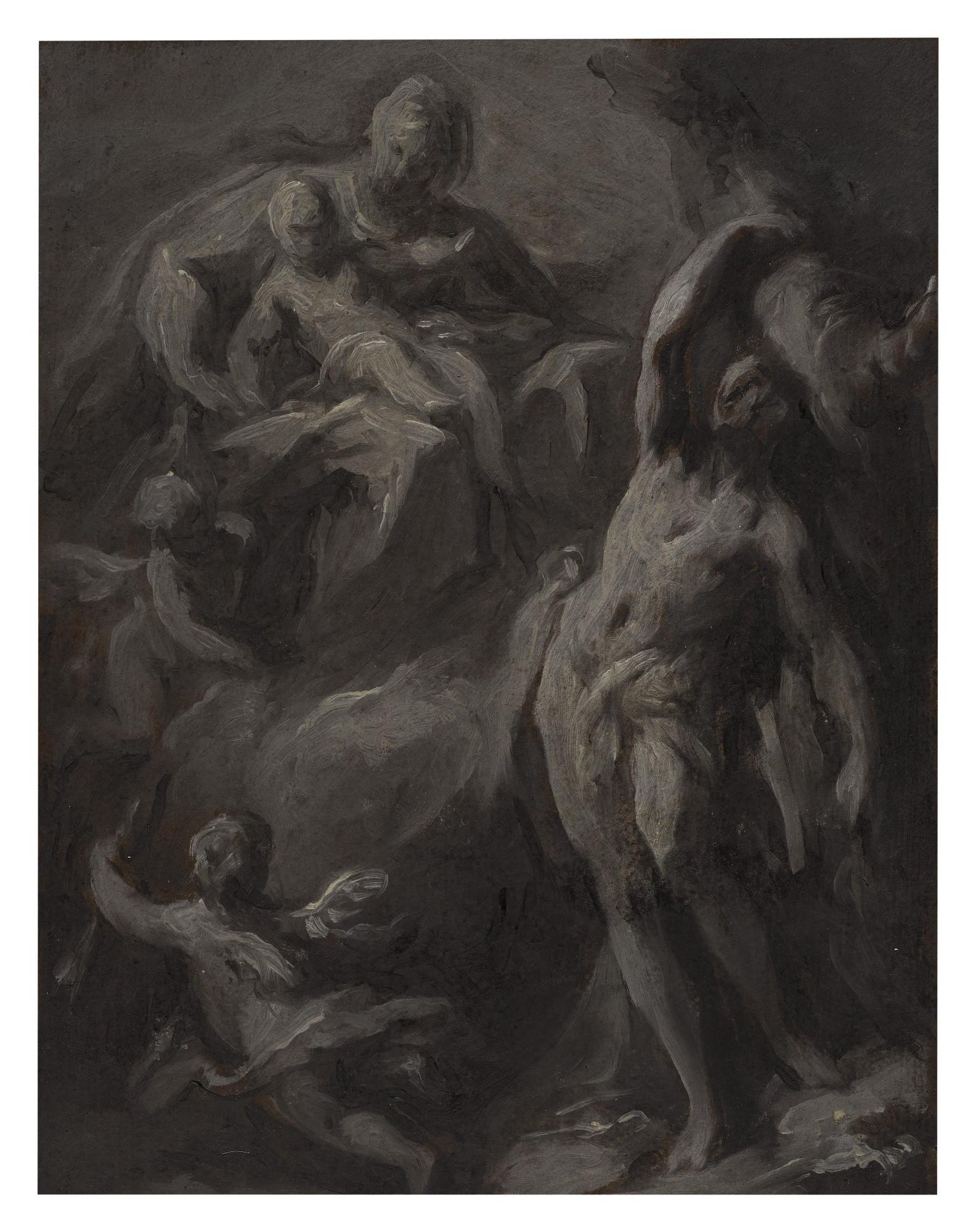 Carlo Innocenzo Carlone - Recto: St. Sebastian with a vision of the Madonna and Child Verso: An Architectural Sketch