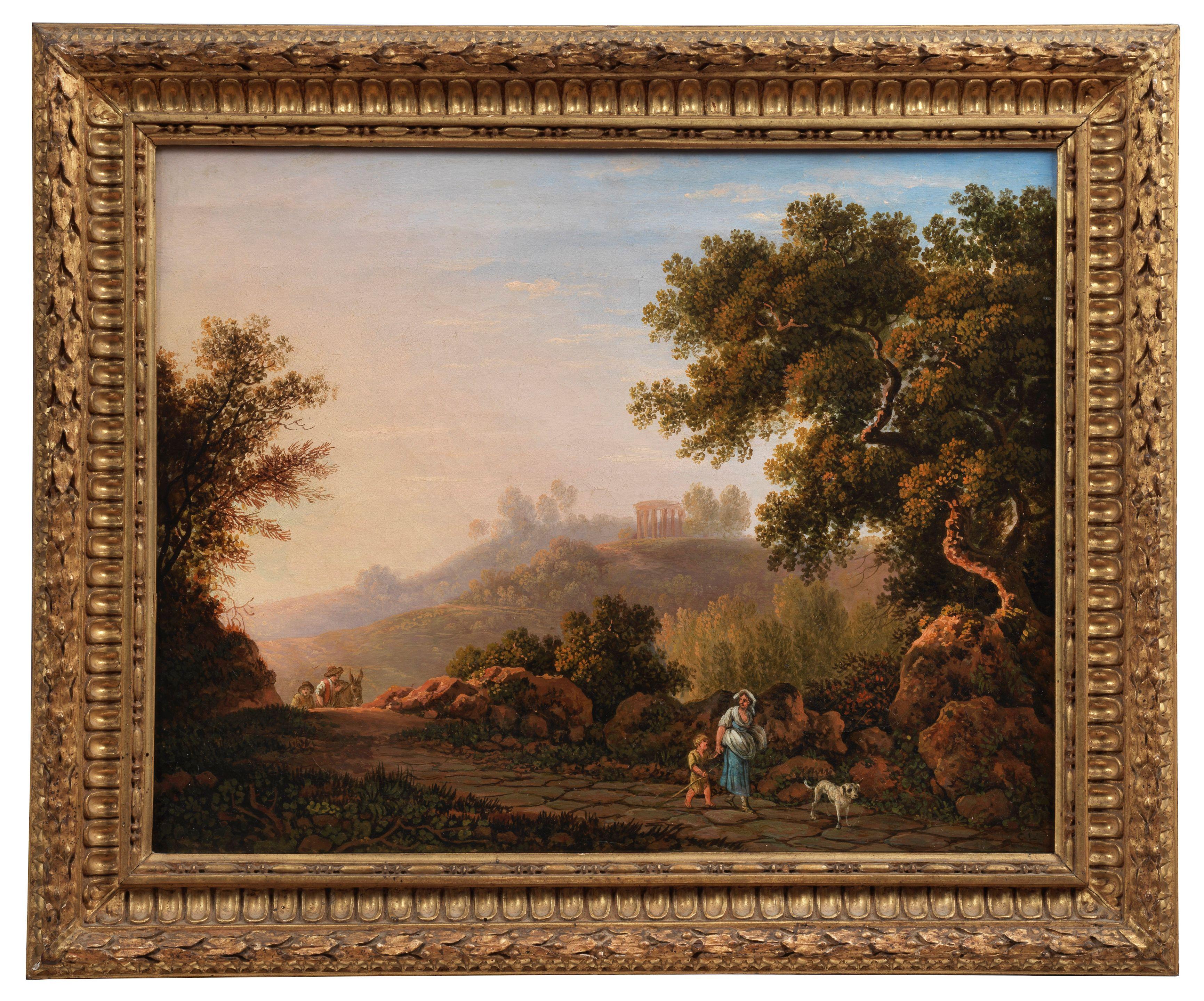 Carlo Labruzzi - An Italianate landscape with travellers on a country path; and An Italianate landscape with a drover and his herd (2)