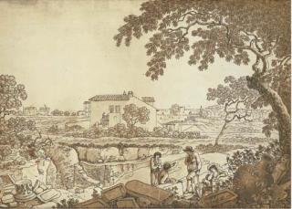 Carlo Labruzzi - Roma, sei scene di vita e vedute con antichi ruderi nei pressi dell\'Appia Antica